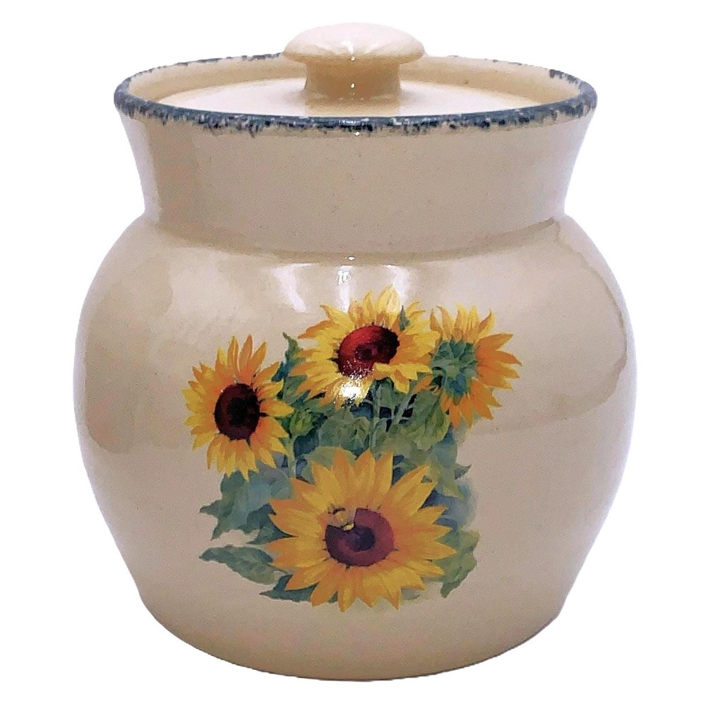 6" Casey Pottery SUNFLOWER and BEE Canister Marshall TX Turned Clay Pottery Vtg